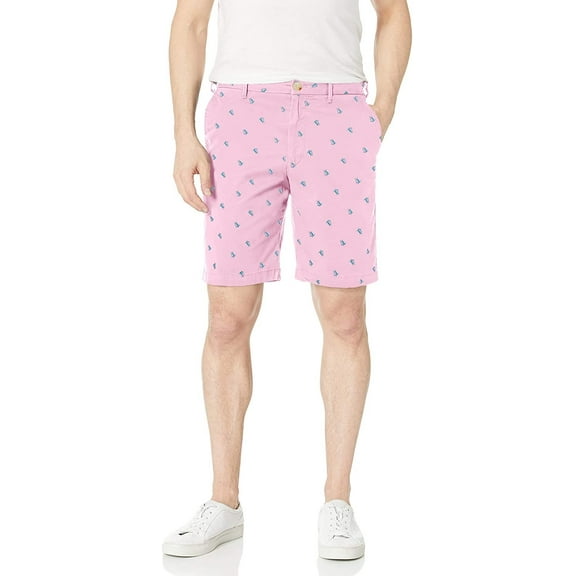 IZOD Men's Saltwater Stretch 9.5" Chino Printed Shorts, Pink Lady, 36