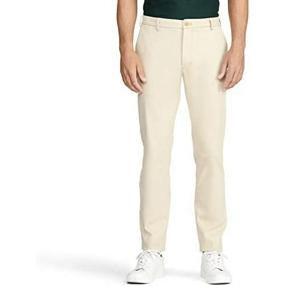 IZOD Men's Saltwater Stretch Flat Front Slim Fit Chino Pant, pale khaki, 32W X 32L