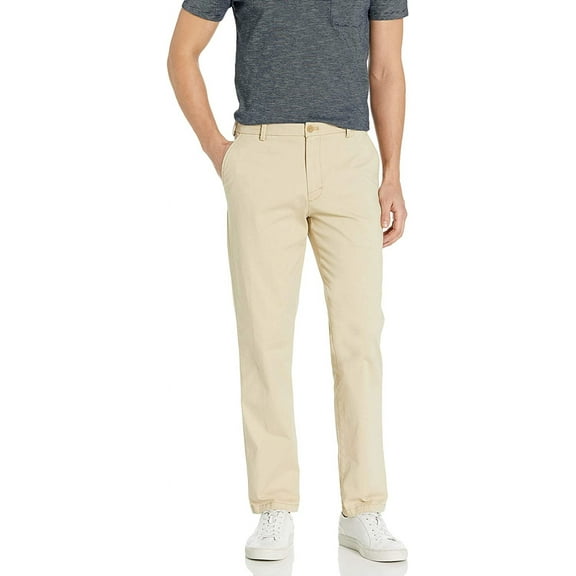 IZOD Men's Saltwater Stretch Flat Front Straight Fit Chino, Pale Khaki, 29W x 32L