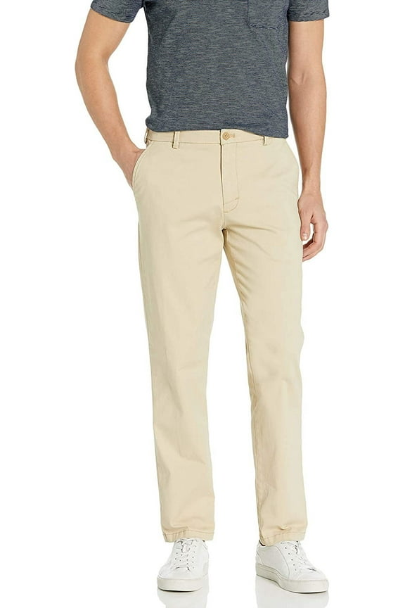Men's Saltwater Stretch Flat Front Straight Fit Chino, Pale Khaki, 34W x 29L