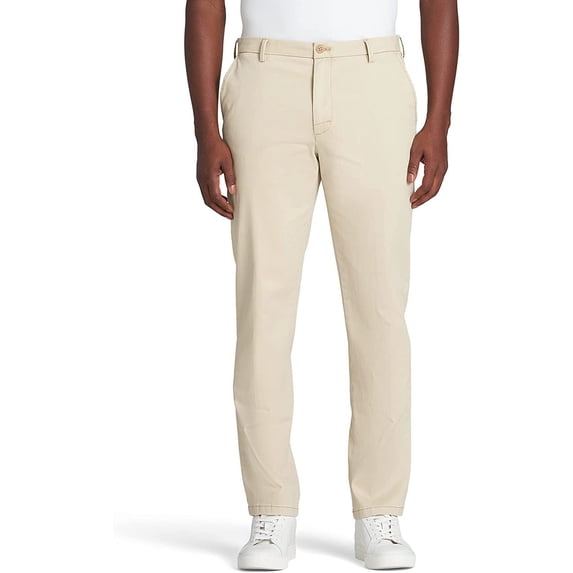 IZOD Men's Saltwater Stretch Flat Front Straight Fit Chino Pant, Pale Khaki, 38W x 34L