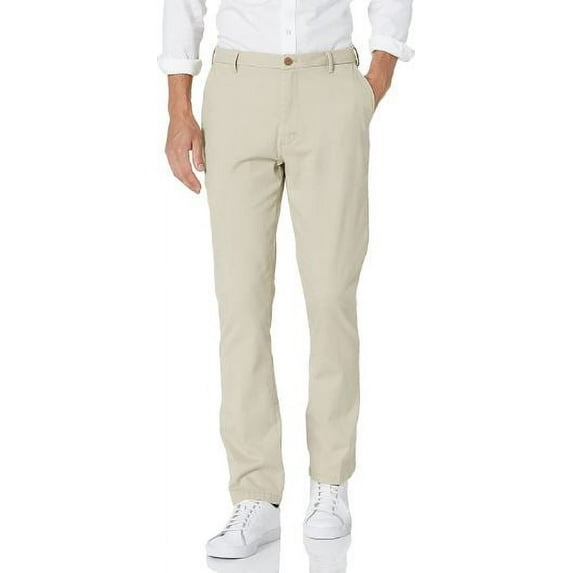 IZOD Men's Saltwater Stretch Flat Front Straight Fit Chino Pant, Stone, 33W, 32L