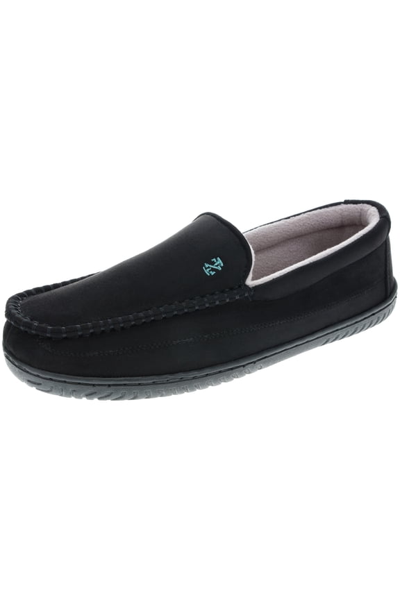 Men's Slipper with Memory Foam, Classic Soft Microsuede Moccasin, Solid Black, Men's Size 7-8