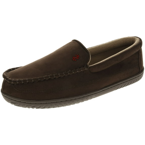 IZOD Men's Slipper with Memory Foam, Classic Soft Microsuede Moccasin, Solid Brown, Men's Size 7-8