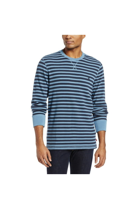Men's Thermal Stripe Waffle Crew Neck Long Sleeve Shirt