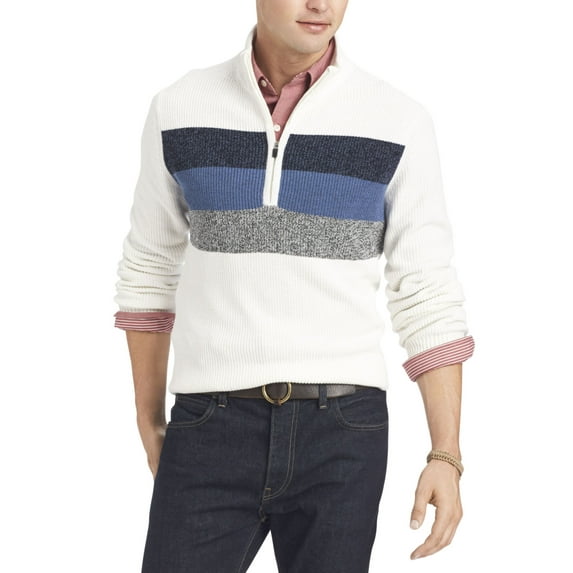 IZOD Men's Upper Chest-Stripe Long Sleeve 1/4 Zip Shaker Sweater