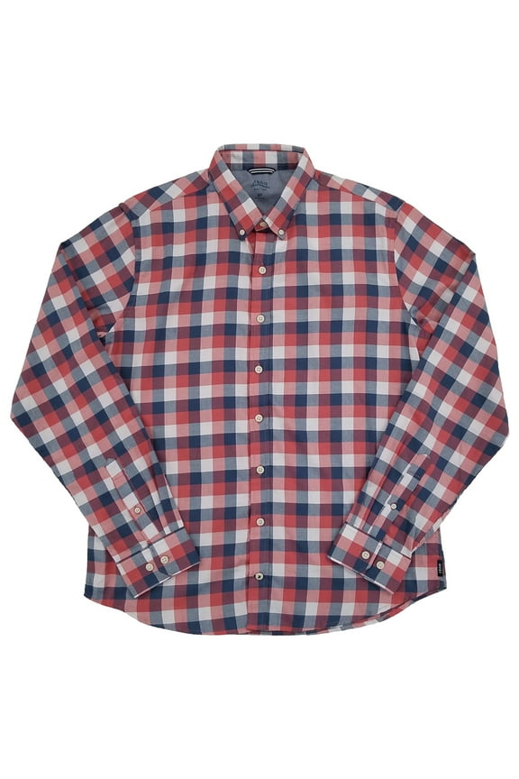 Mens Big & Tall Rosewood Red Plaid Long Sleeve Button-Down Shirt 4XL