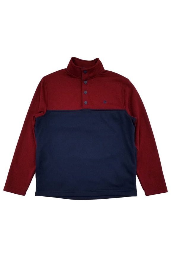 Mens Biking Red & Navy Blue Fleece Snap-Front Pullover Sweatshirt S