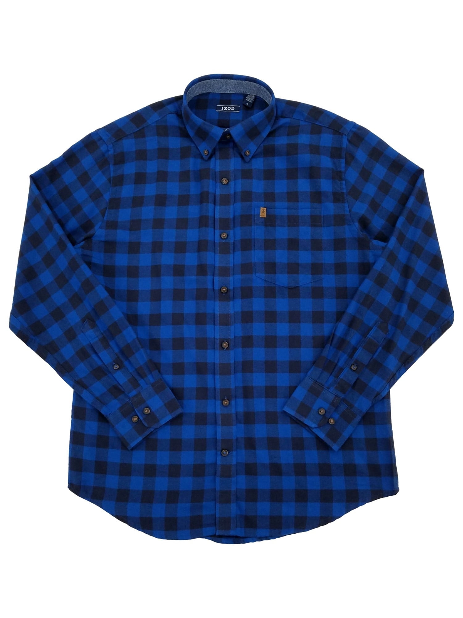 IZOD Mens Blue & Black Plaid Long Sleeve Button-Down Flannel Shirt XX-Large