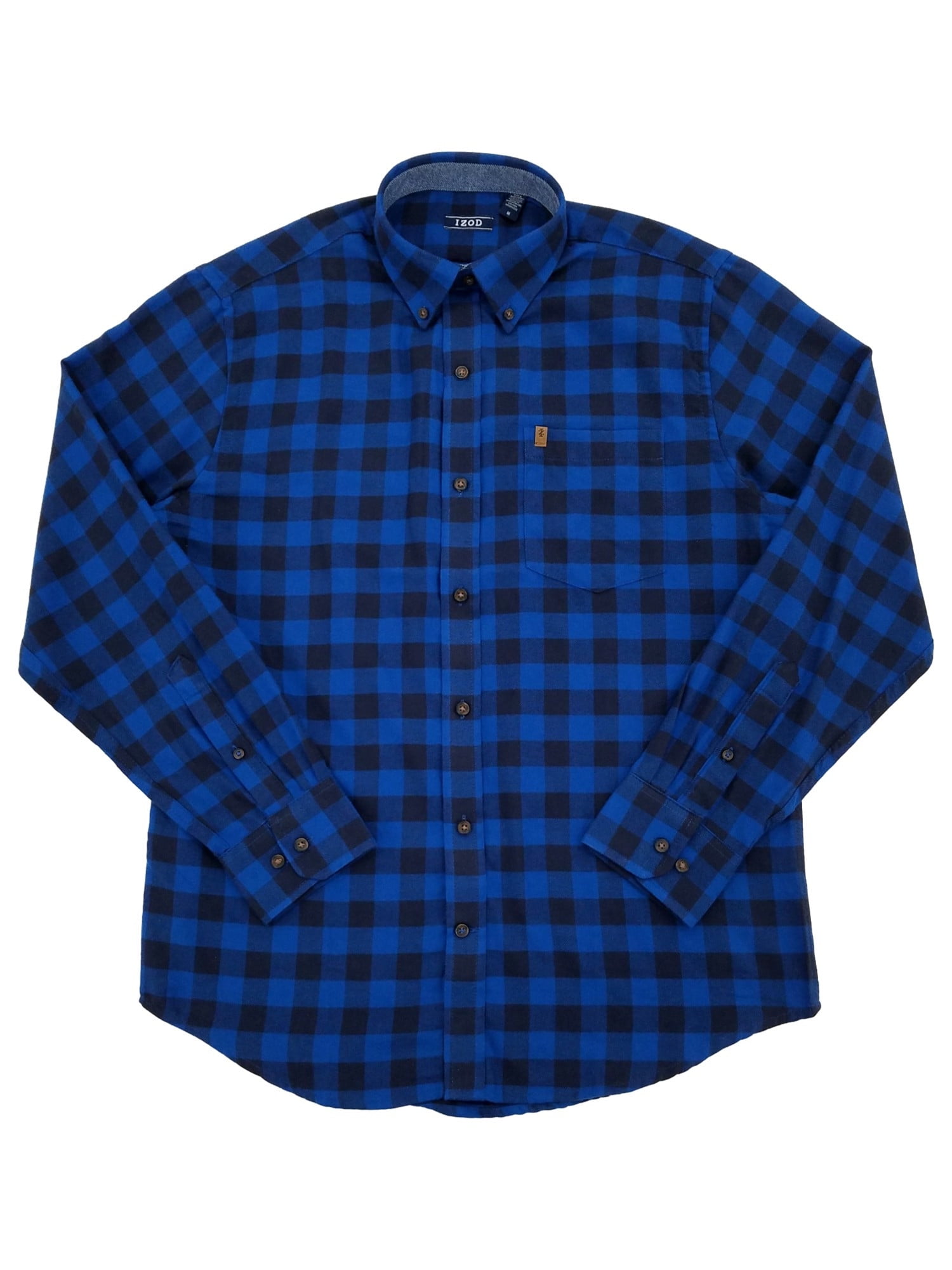 IZOD Mens Blue \u0026 Black Plaid Long Sleeve Button-Down Flannel Shirt Medium -  Walmart.com, image size:1500x2000