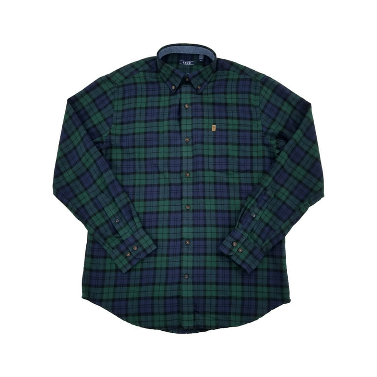 IZOD Mens Blue & Green Plaid Long Sleeve Button-Down Flannel Shirt Medium