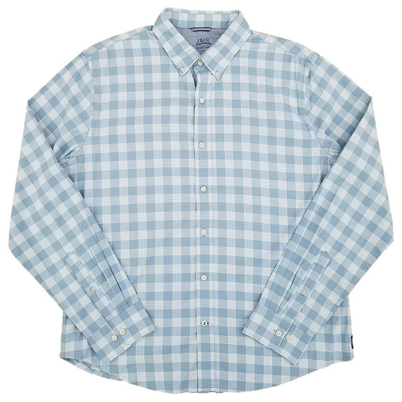 IZOD Mens Blue & White Check Long Sleeve Slim Fit Untucked Button-Down Shirt S