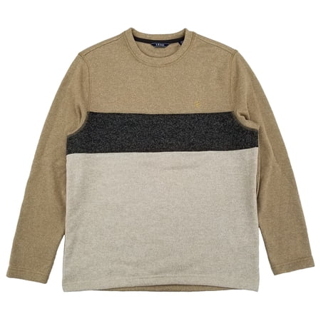 IZOD Mens Camel Heather Colorblock Long Sleeve Fleece Crewneck Sweatshirt XL