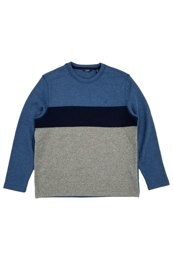 Mens Classic Blue Colorblock Long Sleeve Fleece Crewneck Sweatshirt Large
