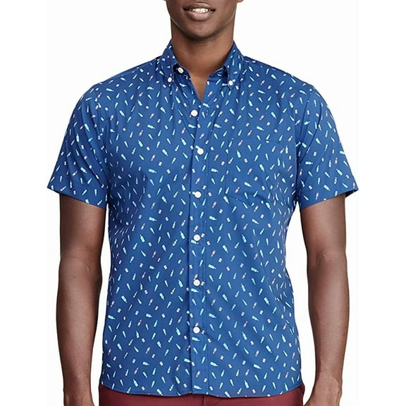 IZOD Mens Cocktail Print Short Sleeve Button Down Shirt X-Large Navy
