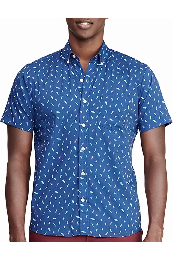 Mens Cocktail Print Short Sleeve Button Down Shirt X-Large Navy