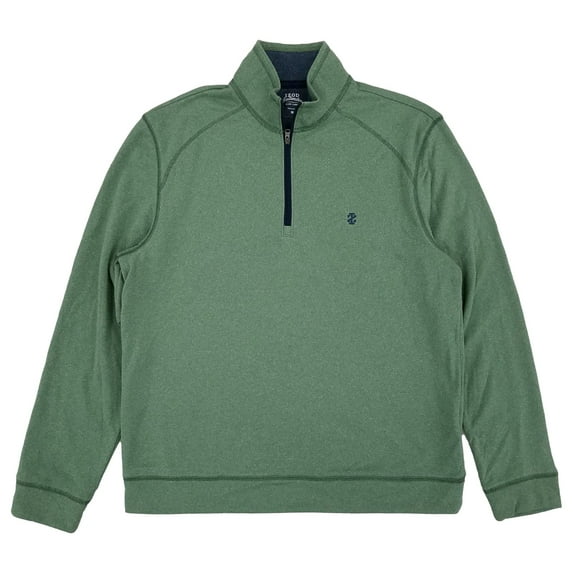 IZOD Mens Dark Ivy Heather Microfleece Quarter-Zip Pullover Sweater Medium