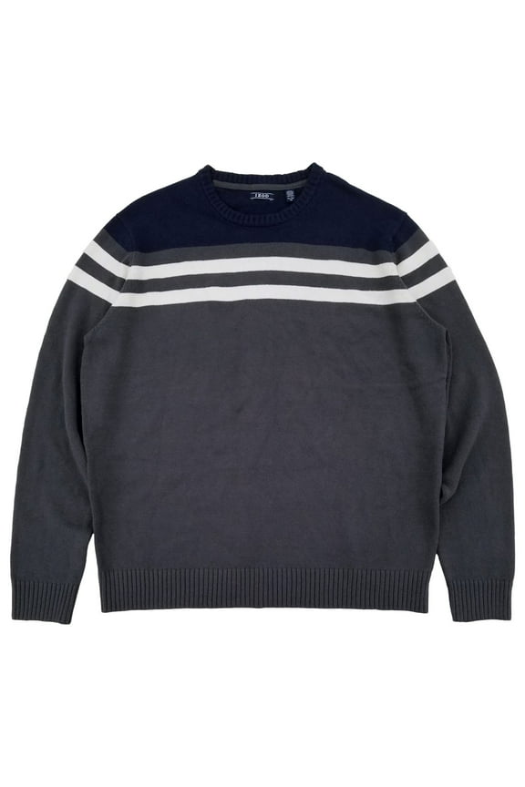 Mens Gray Blue & White Striped Premium Essentials Crewneck Sweater XXL