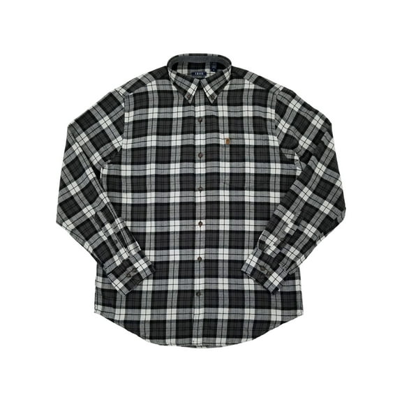 IZOD Mens Gray & White Plaid Long Sleeve Button-Down Flannel Shirt Large