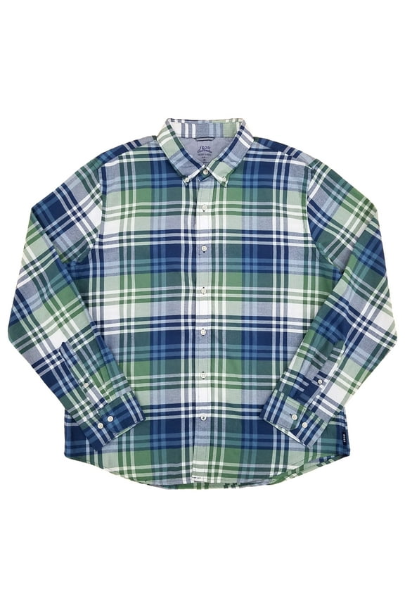 Mens Green & Blue Plaid Long Sleeve Slim Fit Untucked Button-Down Shirt XL