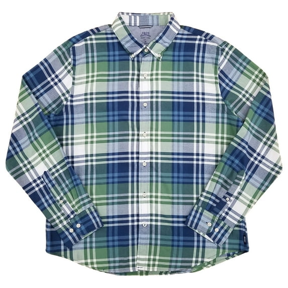 IZOD Mens Green & Blue Plaid Long Sleeve Slim Fit Untucked Button-Down Shirt XXL