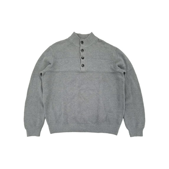 IZOD Mens Light Grey Heather Long Sleeve Button Mockneck Sweater X-Large