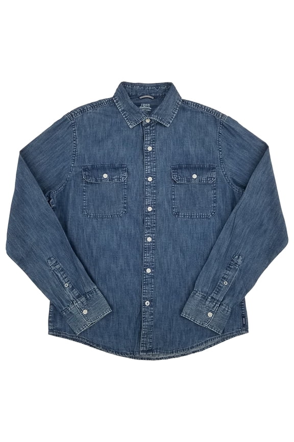 Mens Medium Indigo Wash Long Sleeve Slim Fit Button-Down Shirt X-Large