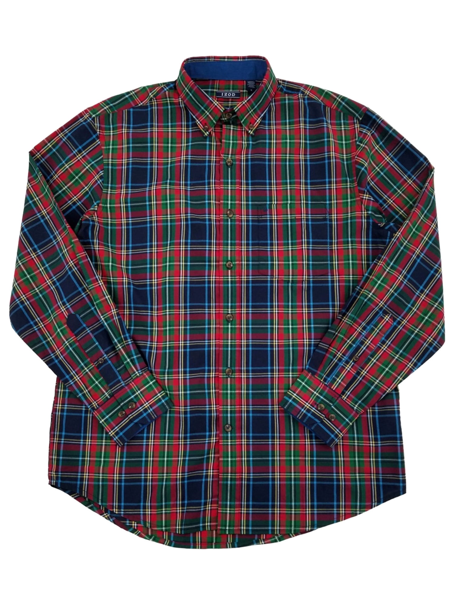 IZOD Mens Midnight Blue Plaid Holiday Tartan Long Sleeve ButtonDown