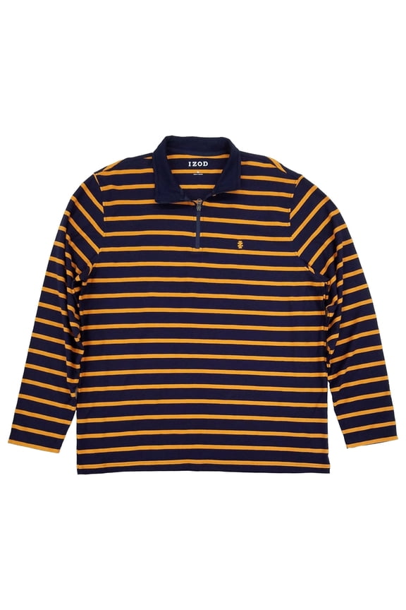 Mens Navy Blue & Orange Stripe Classic-Fit Long Sleeve Quarter-Zip Shirt 2X