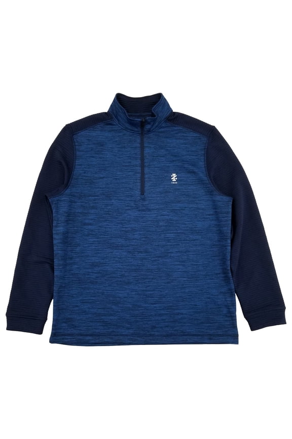Mens Peacoat Blue Ribbed Fleece Quarter-Zip Golf Pullover Sweatshirt M