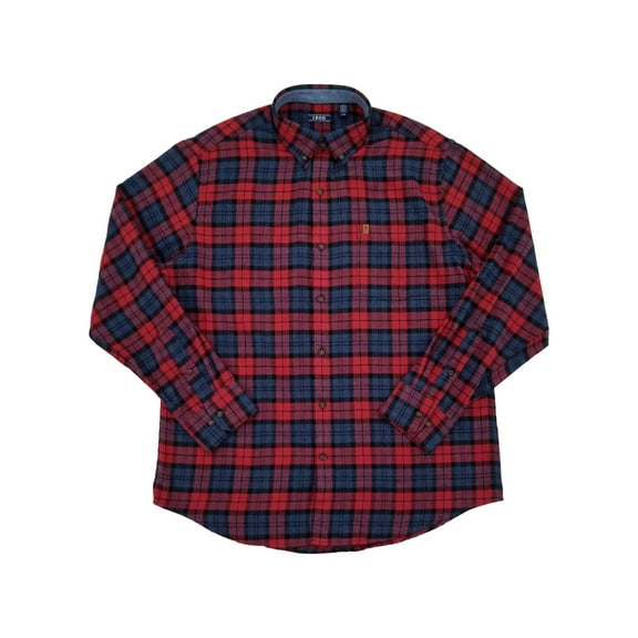 IZOD Mens Red & Blue Plaid Long Sleeve Button-Down Flannel Shirt Large