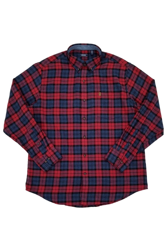 Mens Red & Blue Plaid Long Sleeve Button-Down Flannel Shirt Large