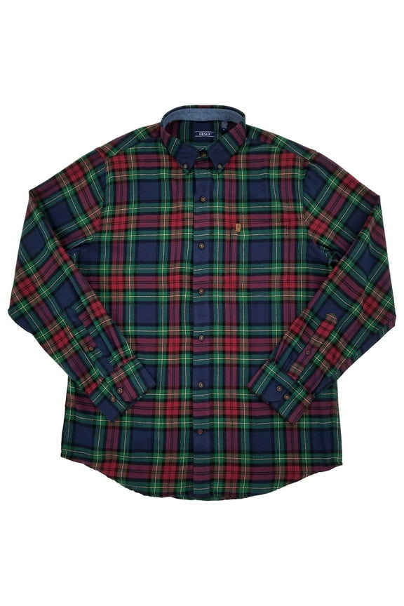 Mens Red Green & Blue Plaid Long Sleeve Button-Down Flannel Shirt XXL