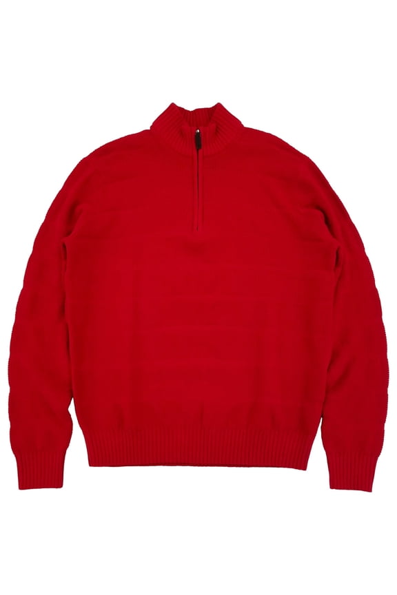 Mens Red Long Sleeve Rugby Quarter-Zip Sweater Medium