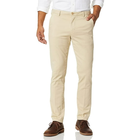 IZOD Mens Saltwater Stretch Flat Front Slim Fit Chino Pant 33W x 32L Pale Khaki