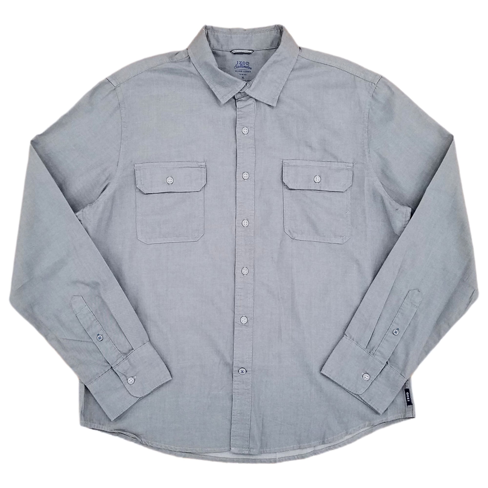 Izod Mens Solid Gray Long Sleeve Slim Fit Button-Down Shirt XX-Large, Men's, Size: 2XL