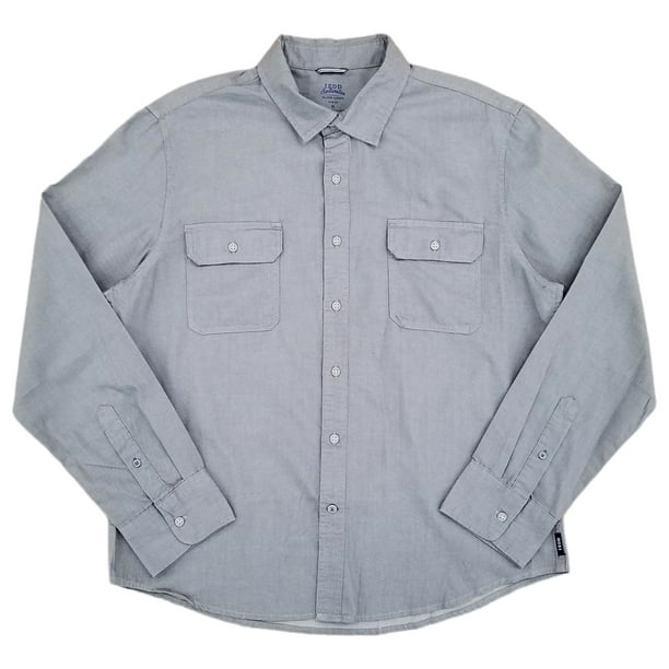 Izod Mens Solid Gray Long Sleeve Slim Fit Button-Down Shirt X-Large