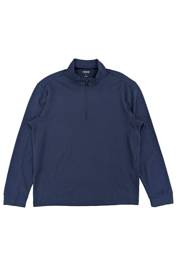 Mens Navy Blue Luxury Sport Quarter-Zip Pullover Top Sweatshirt Medium