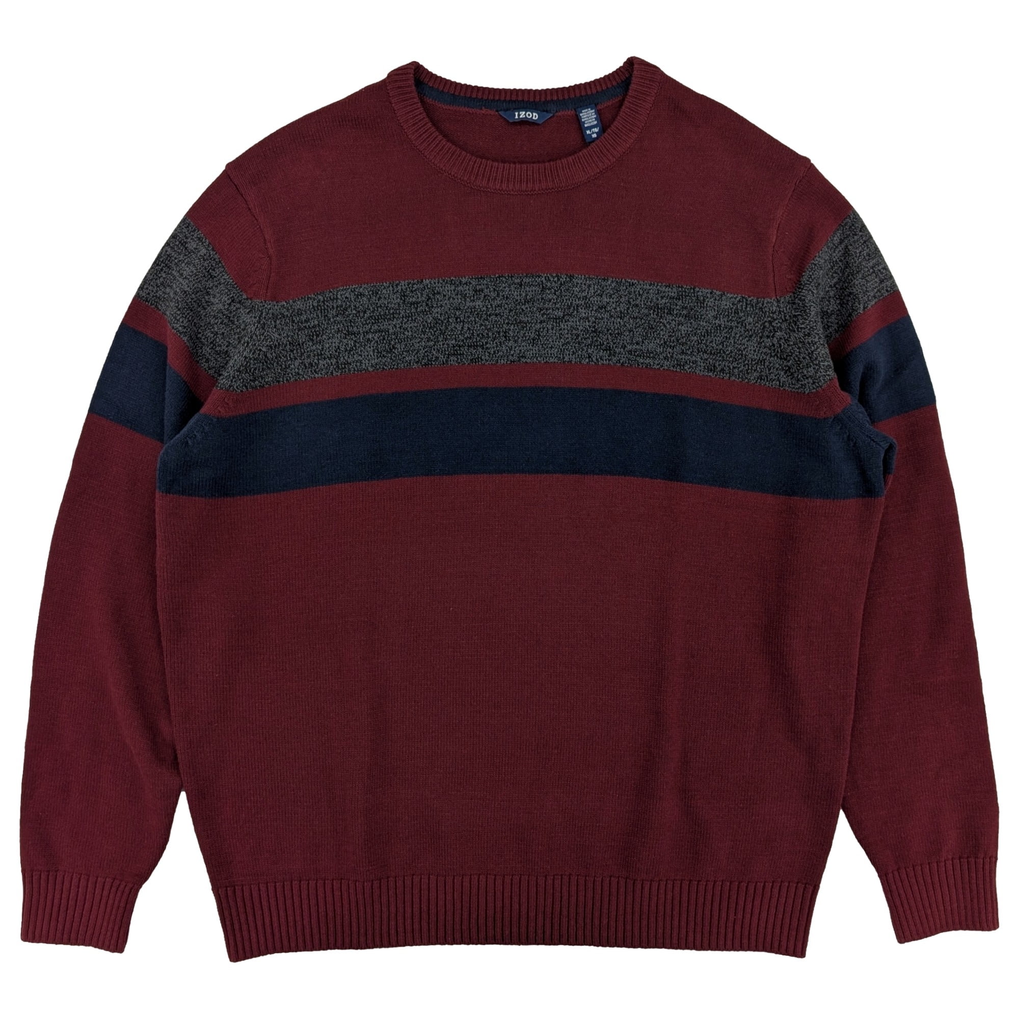 IZOD Mens Velvet Maroon Stripe Long Sleeve Crew Neck Pullover