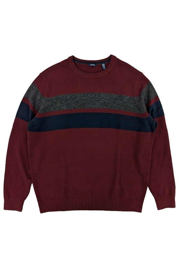 Mens Velvet Maroon Stripe Long Sleeve Crew Neck Pullover Sweater X-Large