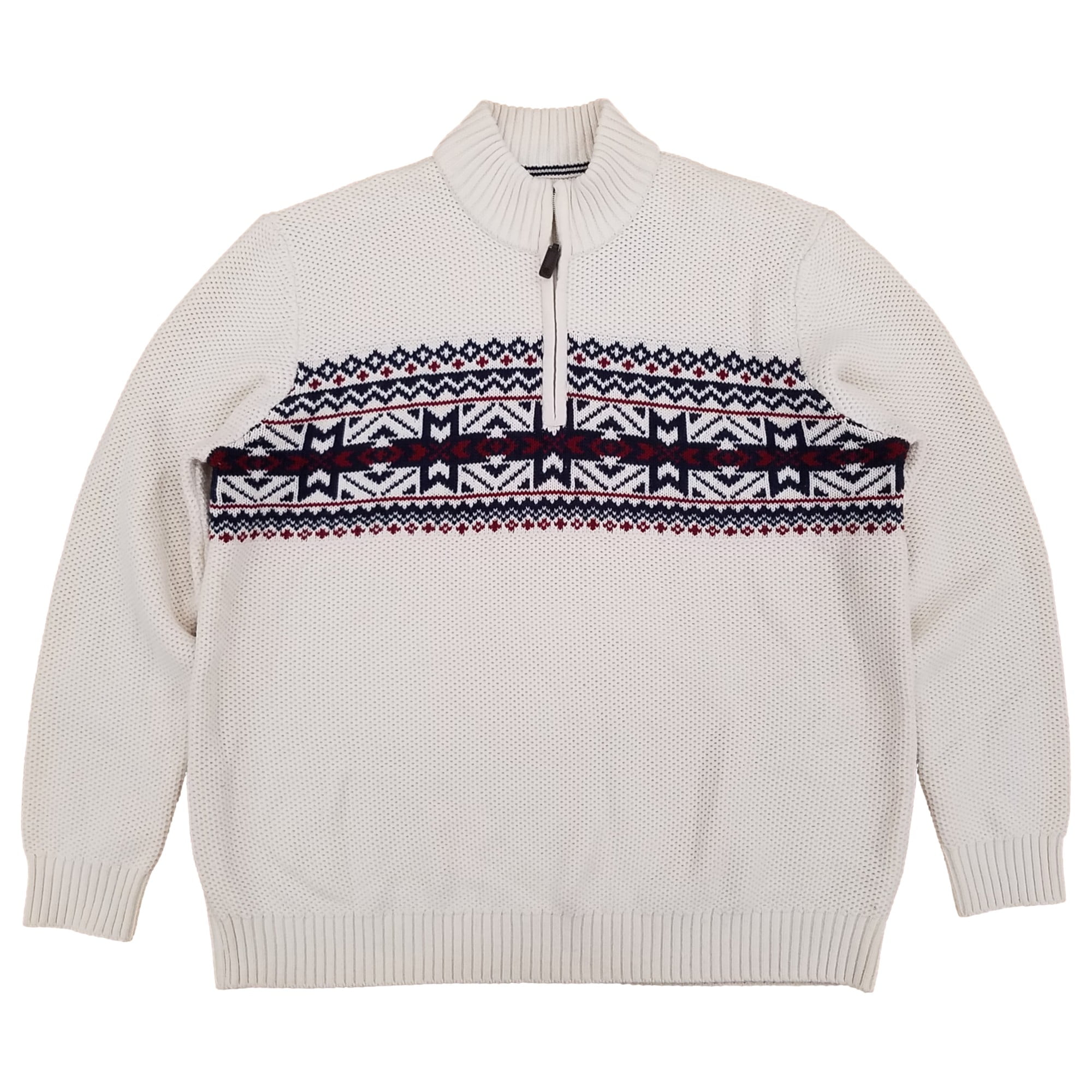 IZOD Mens Whisper White Fairisle Long Sleeve Quarter Zip Sweater