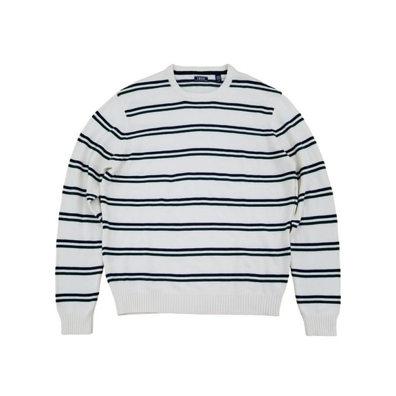 IZOD Mens White Blue & Green Striped Premium Essentials Crewneck Sweater L