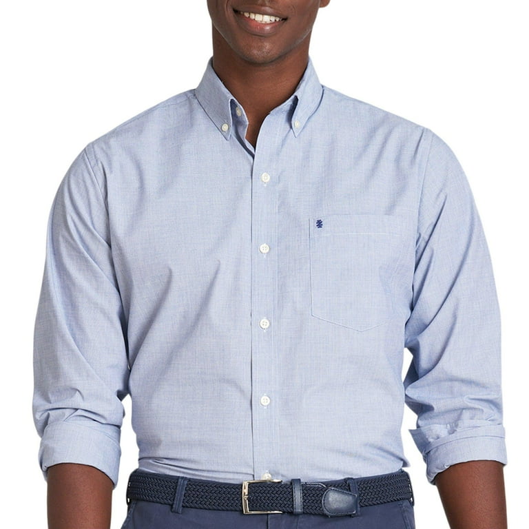 IZOD Mens Woven Solid Button Down Long Sleeve Shirt X-Large Blue