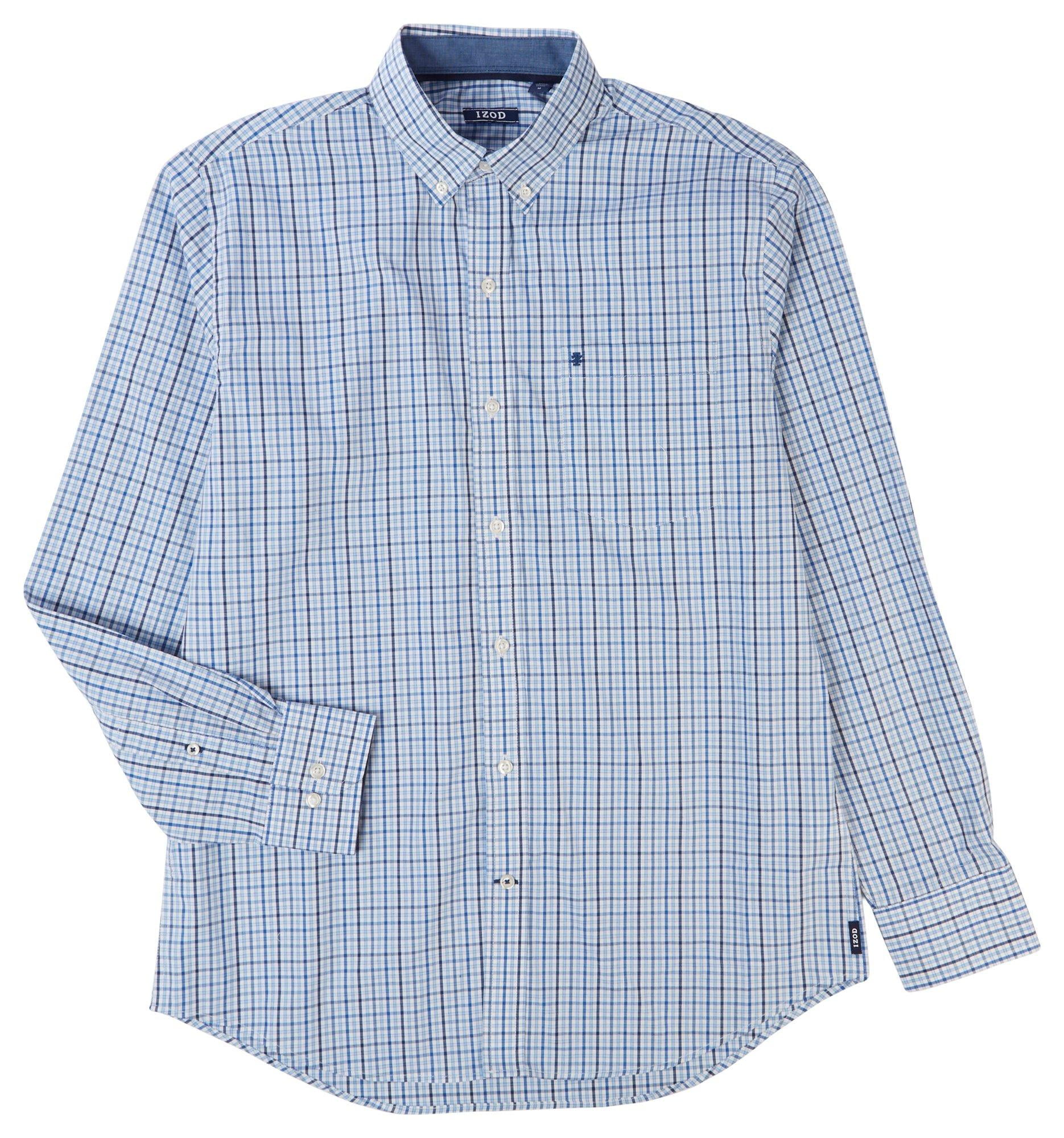 IZOD Mens Woven Stripe Button-Up Long Sleeve Shirt X-Large Blue