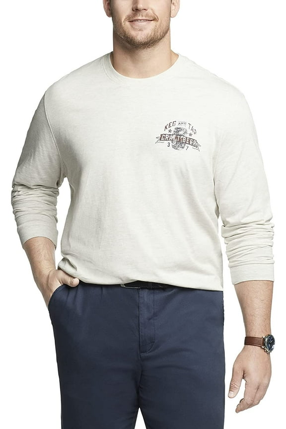 Saltwater Mens Big & Tall Oatmeal Heather Craft Beer Long Sleeve Shirt 2XL