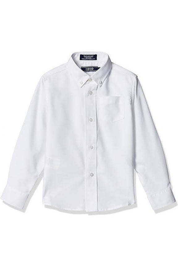 WHITE Boys' Long Sleeve Solid Button-Down Oxford Shirt, US 6