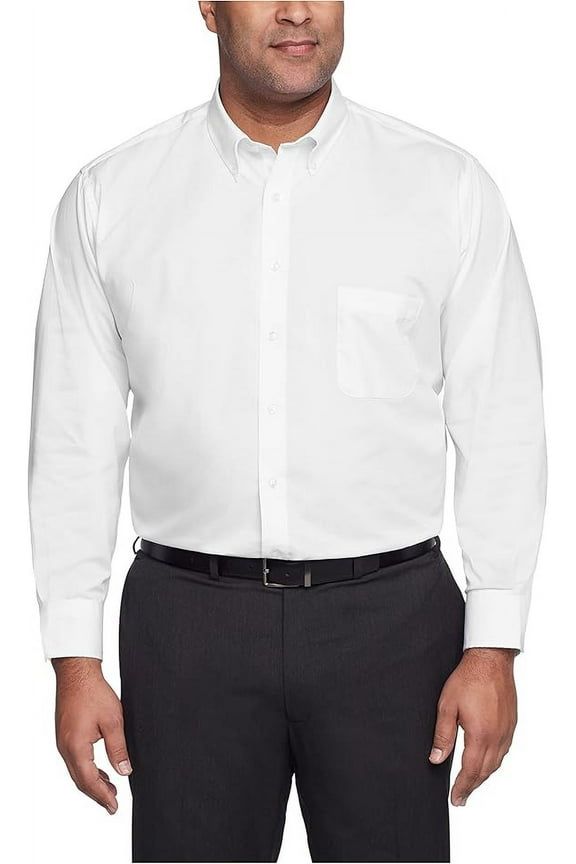 WHITE Men's Big & Tall Stretch Solid L/S Shirt, US 19 34/35