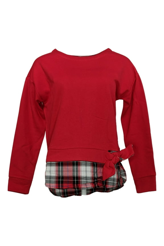 Women's Sz S Tie-Front 2-Fer Scoop Neck Sweatshirt Red