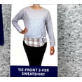 thumbnail image 1 of IZOD Women's Tie Front 2-Fer Sweatshirt, Light Gray Heather/Plaid, Large, 1 of 3