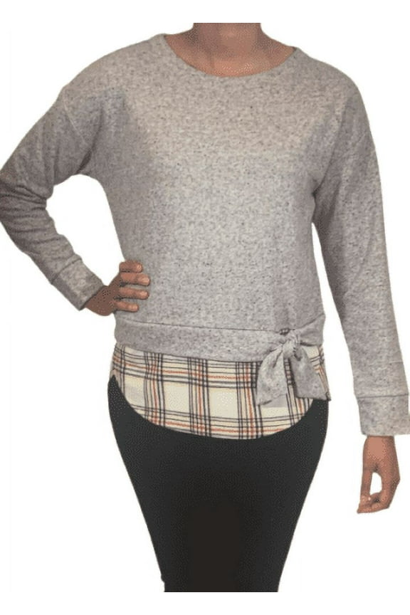 Women's Tie-Front 2-Fer Sweatshirt (Light Grey Heather, X-Large)
